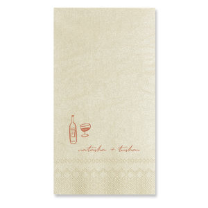 Enhance your wedding's aesthetic with the Boho Terracotta Line Art Wedding Guest Hand Towel, part of a collection that embodies the allure of autumn. This towel is adorned with graceful line drawings of a wine bottle and glass, with space below to feature the bride and groom's names in an elegant script, marrying the charm of modern boho chic with the warmth of terracotta hues.