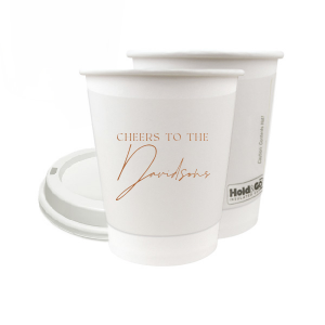 Raise a toast with the Boho Terracotta Cheers to the Wedding Cup, where rustic meets refinement. The phrase "Cheers to the" is beautifully presented in a classic serif font, inviting you to inscribe the couple's surname below in a sophisticated script. A cup that embodies the warmth and subtle drama of your autumnal nuptials.