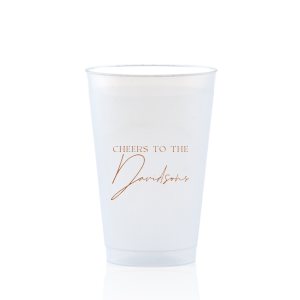 Raise a toast with the Boho Terracotta Cheers to the Wedding Cup, where rustic meets refinement. The phrase "Cheers to the" is beautifully presented in a classic serif font, inviting you to inscribe the couple's surname below in a sophisticated script. A cup that embodies the warmth and subtle drama of your autumnal nuptials.