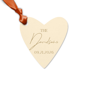 Add a personalized touch to your wedding favors with the Boho Terracotta Wedding Date Gift Tag. This tag begins with "The" in a stately serif font, followed by the newlyweds' surname in a graceful script. Finalize this bespoke detail with the date of your special day, all in the same classic font, capturing the essence of your chic and moody fall celebration.