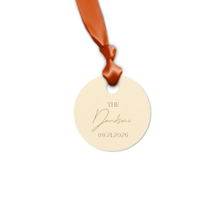 Add a personalized touch to your wedding favors with the Boho Terracotta Wedding Date Gift Tag. This tag begins with "The" in a stately serif font, followed by the newlyweds' surname in a graceful script. Finalize this bespoke detail with the date of your special day, all in the same classic font, capturing the essence of your chic and moody fall celebration.