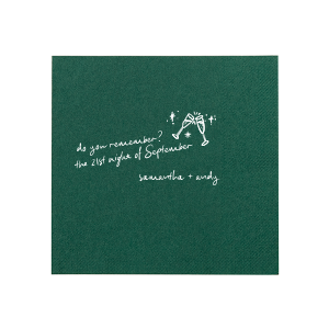 Do you remember The 21st Night of September? Get ready to dance the night away with this custom wedding napkin. If you are celebrating a wedding or birthday party on September 21st, this will complete your event.