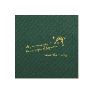 Do you remember The 21st Night of September? Get ready to dance the night away with this custom wedding napkin. If you are celebrating a wedding or birthday party on September 21st, this will complete your event.