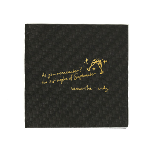Do you remember The 21st Night of September? Get ready to dance the night away with this custom wedding napkin. If you are celebrating a wedding or birthday party on September 21st, this will complete your event.