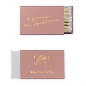 Do you remember? The 21st Night of September Wedding Matches features flowing script lettering and a sparkly toast illustration for a sentimental touch. Choose it to commemorate meaningful moments musically. Great for engagements or anniversaries.