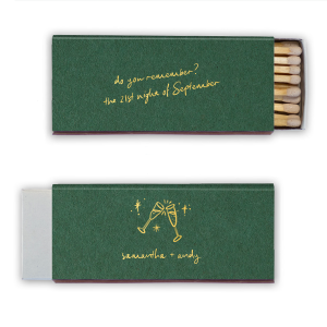 Do you remember? The 21st Night of September Wedding Matches features flowing script lettering and a sparkly toast illustration for a sentimental touch. Choose it to commemorate meaningful moments musically. Great for engagements or anniversaries.