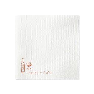 Complement the rich hues of your autumn celebration with the Boho Terracotta Line Art Wedding Napkin. This design showcases contemporary line drawings of a wine bottle and glass, perfect for a toast to the couple. Personalize with the bride and groom's names elegantly scripted below, adding a touch of modern sophistication to your moody fall wedding theme.