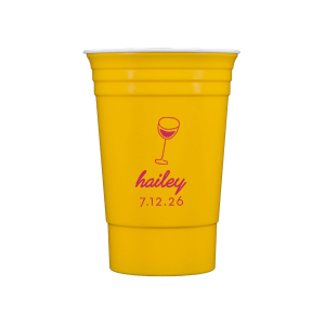 Captivate your guests with the Minimal Bridal Shower Cup, displaying a delicate wine glass illustration. Beneath it, the date of the event is inscribed in a refined sans serif font, while the bride-to-be's name adorns the top in a chic, modern script. A tasteful complement to your stylish and contemporary bridal shower.