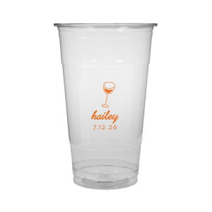 Captivate your guests with the Minimal Bridal Shower Cup, displaying a delicate wine glass illustration. Beneath it, the date of the event is inscribed in a refined sans serif font, while the bride-to-be's name adorns the top in a chic, modern script. A tasteful complement to your stylish and contemporary bridal shower.