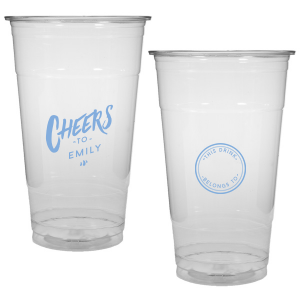 Celebrate with the Personal Cheers Cup, a dual-sided design featuring bold 'CHEERS to' and the celebrant's name on one side. The other side cleverly sports a circle badge reading 'This Drink Belongs To', with space for guests to personalize, combining fun and functionality at any event.