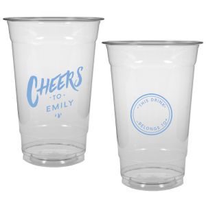 Celebrate with the Personal Cheers Cup, a dual-sided design featuring bold 'CHEERS to' and the celebrant's name on one side. The other side cleverly sports a circle badge reading 'This Drink Belongs To', with space for guests to personalize, combining fun and functionality at any event.