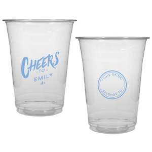 Celebrate with the Personal Cheers Cup, a dual-sided design featuring bold 'CHEERS to' and the celebrant's name on one side. The other side cleverly sports a circle badge reading 'This Drink Belongs To', with space for guests to personalize, combining fun and functionality at any event.
