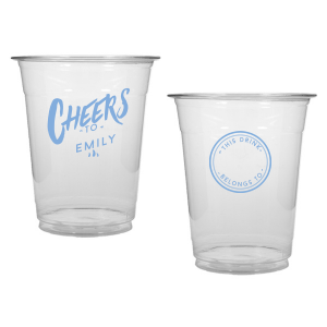 Celebrate with the Personal Cheers Cup, a dual-sided design featuring bold 'CHEERS to' and the celebrant's name on one side. The other side cleverly sports a circle badge reading 'This Drink Belongs To', with space for guests to personalize, combining fun and functionality at any event.