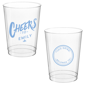 Celebrate with the Personal Cheers Cup, a dual-sided design featuring bold 'CHEERS to' and the celebrant's name on one side. The other side cleverly sports a circle badge reading 'This Drink Belongs To', with space for guests to personalize, combining fun and functionality at any event.