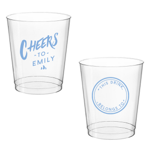 Celebrate with the Personal Cheers Cup, a dual-sided design featuring bold 'CHEERS to' and the celebrant's name on one side. The other side cleverly sports a circle badge reading 'This Drink Belongs To', with space for guests to personalize, combining fun and functionality at any event.