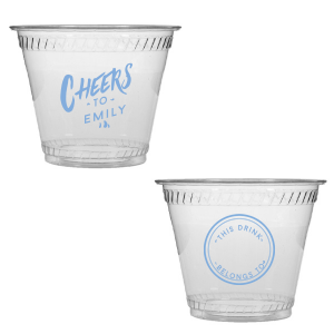 Celebrate with the Personal Cheers Cup, a dual-sided design featuring bold 'CHEERS to' and the celebrant's name on one side. The other side cleverly sports a circle badge reading 'This Drink Belongs To', with space for guests to personalize, combining fun and functionality at any event.