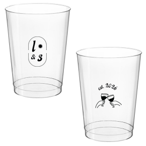 The Sunburst Initial & Toasting Glass Cup features an oval frame with classic initials, a subtle star accent, and a toast illustration with the date on the reverse. Order yours to serve drinks with a chic, custom feel guests will love. Fitting for weddings and engagement parties!