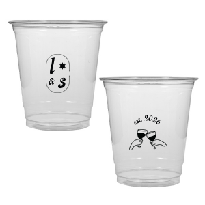 The Sunburst Initial & Toasting Glass Cup features an oval frame with classic initials, a subtle star accent, and a toast illustration with the date on the reverse. Order yours to serve drinks with a chic, custom feel guests will love. Fitting for weddings and engagement parties!