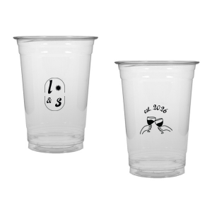The Sunburst Initial & Toasting Glass Cup features an oval frame with classic initials, a subtle star accent, and a toast illustration with the date on the reverse. Order yours to serve drinks with a chic, custom feel guests will love. Fitting for weddings and engagement parties!