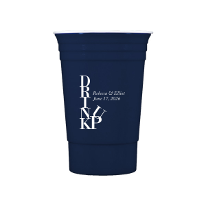 Cheers to creativity with the Drink Up Cup—a design that's as smart as it is stylish. The bold, vertically stacked 'DRINK' meets a jaunty 'UP,' capturing the spirit of celebration. Accompanied by the couple's names and special date, it's the perfect blend of fun and personalized elegance for any toast-worthy occasion.