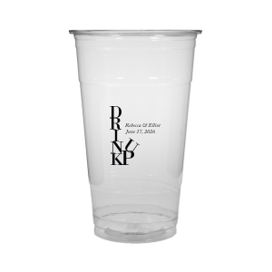 Cheers to creativity with the Drink Up Cup—a design that's as smart as it is stylish. The bold, vertically stacked 'DRINK' meets a jaunty 'UP,' capturing the spirit of celebration. Accompanied by the couple's names and special date, it's the perfect blend of fun and personalized elegance for any toast-worthy occasion.