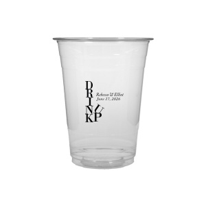 Cheers to creativity with the Drink Up Cup—a design that's as smart as it is stylish. The bold, vertically stacked 'DRINK' meets a jaunty 'UP,' capturing the spirit of celebration. Accompanied by the couple's names and special date, it's the perfect blend of fun and personalized elegance for any toast-worthy occasion.