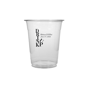 Cheers to creativity with the Drink Up Cup—a design that's as smart as it is stylish. The bold, vertically stacked 'DRINK' meets a jaunty 'UP,' capturing the spirit of celebration. Accompanied by the couple's names and special date, it's the perfect blend of fun and personalized elegance for any toast-worthy occasion.