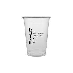 Cheers to creativity with the Drink Up Cup—a design that's as smart as it is stylish. The bold, vertically stacked 'DRINK' meets a jaunty 'UP,' capturing the spirit of celebration. Accompanied by the couple's names and special date, it's the perfect blend of fun and personalized elegance for any toast-worthy occasion.