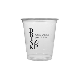 Cheers to creativity with the Drink Up Cup—a design that's as smart as it is stylish. The bold, vertically stacked 'DRINK' meets a jaunty 'UP,' capturing the spirit of celebration. Accompanied by the couple's names and special date, it's the perfect blend of fun and personalized elegance for any toast-worthy occasion.