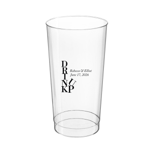 Cheers to creativity with the Drink Up Cup—a design that's as smart as it is stylish. The bold, vertically stacked 'DRINK' meets a jaunty 'UP,' capturing the spirit of celebration. Accompanied by the couple's names and special date, it's the perfect blend of fun and personalized elegance for any toast-worthy occasion.