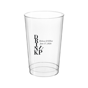 Cheers to creativity with the Drink Up Cup—a design that's as smart as it is stylish. The bold, vertically stacked 'DRINK' meets a jaunty 'UP,' capturing the spirit of celebration. Accompanied by the couple's names and special date, it's the perfect blend of fun and personalized elegance for any toast-worthy occasion.