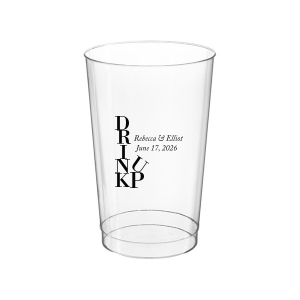 Cheers to creativity with the Drink Up Cup—a design that's as smart as it is stylish. The bold, vertically stacked 'DRINK' meets a jaunty 'UP,' capturing the spirit of celebration. Accompanied by the couple's names and special date, it's the perfect blend of fun and personalized elegance for any toast-worthy occasion.