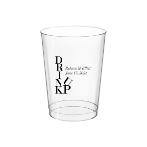 Cheers to creativity with the Drink Up Cup—a design that's as smart as it is stylish. The bold, vertically stacked 'DRINK' meets a jaunty 'UP,' capturing the spirit of celebration. Accompanied by the couple's names and special date, it's the perfect blend of fun and personalized elegance for any toast-worthy occasion.