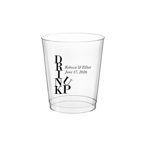 Cheers to creativity with the Drink Up Cup—a design that's as smart as it is stylish. The bold, vertically stacked 'DRINK' meets a jaunty 'UP,' capturing the spirit of celebration. Accompanied by the couple's names and special date, it's the perfect blend of fun and personalized elegance for any toast-worthy occasion.