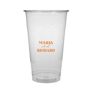 The Pasta Party Names Cup features bold modern typography of the couple’s names paired with elegant script accents for a stylish, contemporary look. Order yours to serve drinks with a custom touch guests will remember. Lovely for wedding receptions or dinner celebrations.