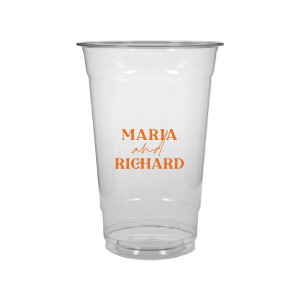 The Pasta Party Names Cup features bold modern typography of the couple’s names paired with elegant script accents for a stylish, contemporary look. Order yours to serve drinks with a custom touch guests will remember. Lovely for wedding receptions or dinner celebrations.