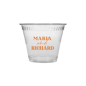 The Pasta Party Names Cup features bold modern typography of the couple’s names paired with elegant script accents for a stylish, contemporary look. Order yours to serve drinks with a custom touch guests will remember. Lovely for wedding receptions or dinner celebrations.