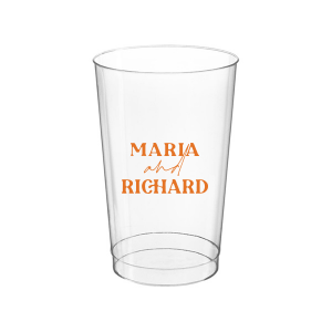 The Pasta Party Names Cup features bold modern typography of the couple’s names paired with elegant script accents for a stylish, contemporary look. Order yours to serve drinks with a custom touch guests will remember. Lovely for wedding receptions or dinner celebrations.
