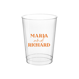 The Pasta Party Names Cup features bold modern typography of the couple’s names paired with elegant script accents for a stylish, contemporary look. Order yours to serve drinks with a custom touch guests will remember. Lovely for wedding receptions or dinner celebrations.