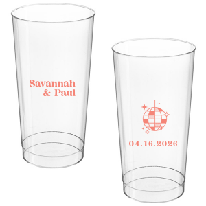 This Retro Wedding Disco Ball Cup features bold lettering of the couple’s names paired with a retro disco ball illustration and event date on the reverse for a party-ready vibe. Grab a set to keep drinks flowing and guests dancing all night. Spot-on for wedding receptions and dance-floor celebrations.