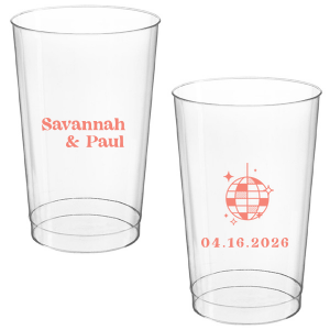 This Retro Wedding Disco Ball Cup features bold lettering of the couple’s names paired with a retro disco ball illustration and event date on the reverse for a party-ready vibe. Grab a set to keep drinks flowing and guests dancing all night. Spot-on for wedding receptions and dance-floor celebrations.