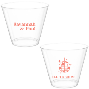 This Retro Wedding Disco Ball Cup features bold lettering of the couple’s names paired with a retro disco ball illustration and event date on the reverse for a party-ready vibe. Grab a set to keep drinks flowing and guests dancing all night. Spot-on for wedding receptions and dance-floor celebrations.