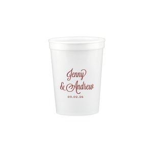 Sip in style with the Formal Names Swirly Script Cup, where elegance meets celebration. The couple's names take center stage, rendered in a beautiful script full of curls and swirls. This convivial design, completed with the event date, adds a touch of sophistication, making every drink a part of the joyous occasion.