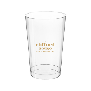 Personalized Clear Plastic Cup with Gold Ink Cup Ink Colors will impress guests like no other. Make this party unforgettable.