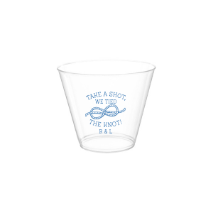 Personalized Matte Slate Gray Ink Plastic Cup with Matte Slate Gray Ink Screen Print has a Knot graphic and is good for use in Wedding themed parties and can be personalized to match your party's exact theme and tempo.