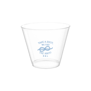 Personalized Matte Slate Gray Ink Plastic Cup with Matte Slate Gray Ink Screen Print has a Knot graphic and is good for use in Wedding themed parties and can be personalized to match your party's exact theme and tempo.