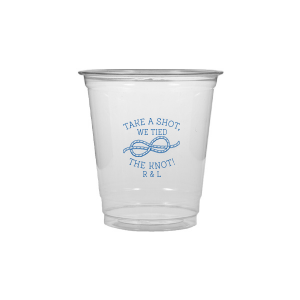 Personalized Matte Slate Gray Ink Plastic Cup with Matte Slate Gray Ink Screen Print has a Knot graphic and is good for use in Wedding themed parties and can be personalized to match your party's exact theme and tempo.