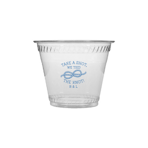 Personalized Matte Slate Gray Ink Plastic Cup with Matte Slate Gray Ink Screen Print has a Knot graphic and is good for use in Wedding themed parties and can be personalized to match your party's exact theme and tempo.