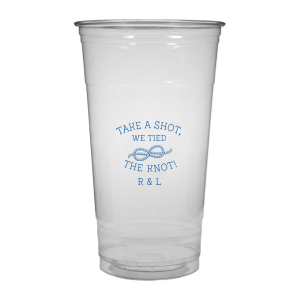 Personalized Matte Slate Gray Ink Plastic Cup with Matte Slate Gray Ink Screen Print has a Knot graphic and is good for use in Wedding themed parties and can be personalized to match your party's exact theme and tempo.