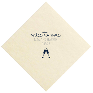 Our personalized Aqua Cocktail Napkin with Matte Navy Foil Color has a Flutes 2 graphic and is good for use in Drinks, Wedding, Holiday themed parties and will impress guests like no other. Make this party unforgettable.